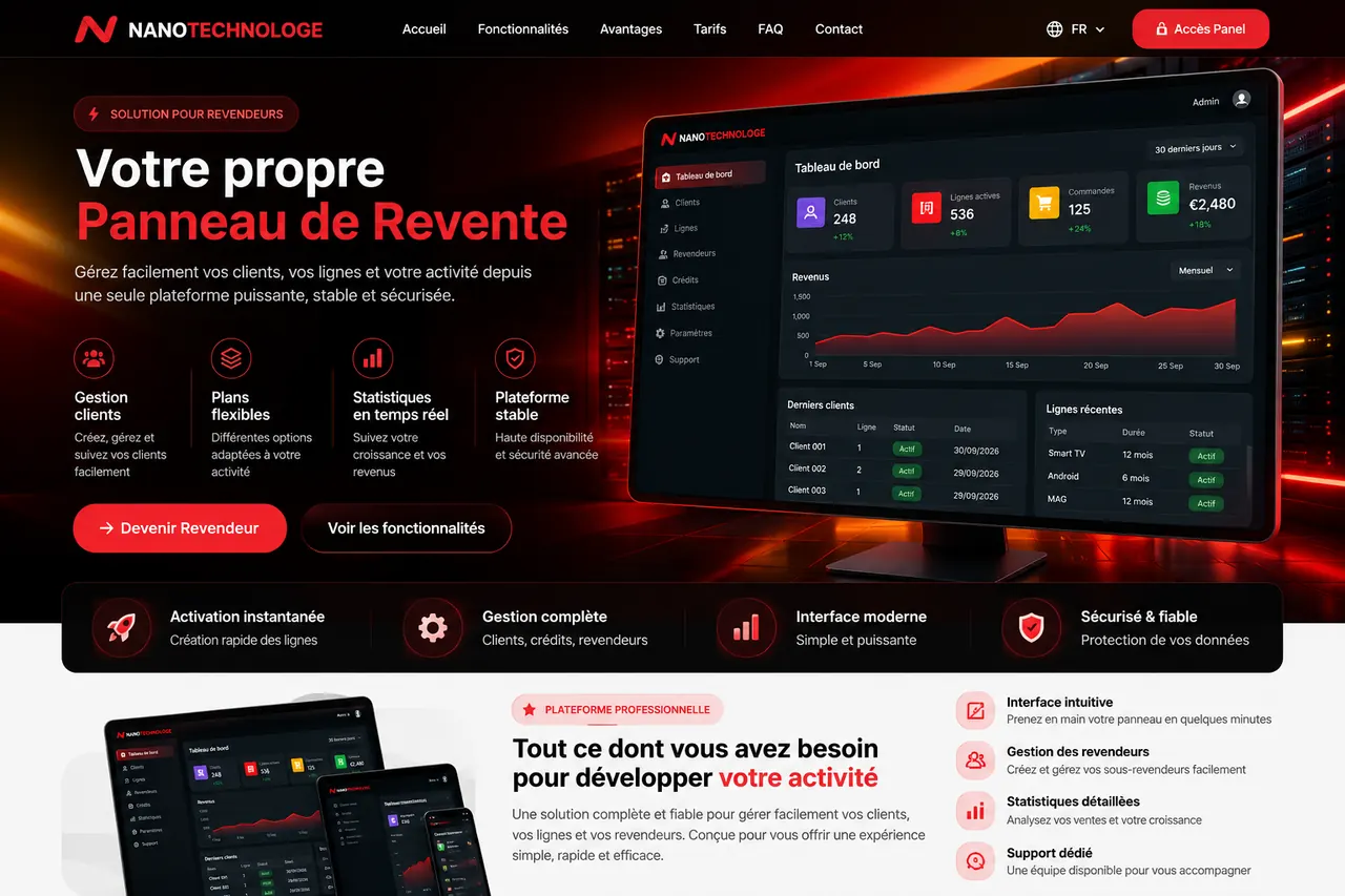 Aperçu d’un tableau de bord revendeur professionnel
